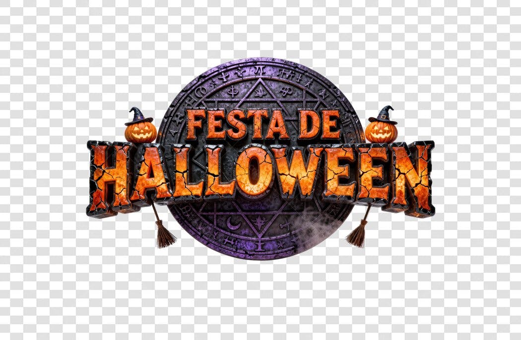 Título 3D Festa de Halloween 31 Outubro Abóboras Laranja Roxo PNG com fundo transparente