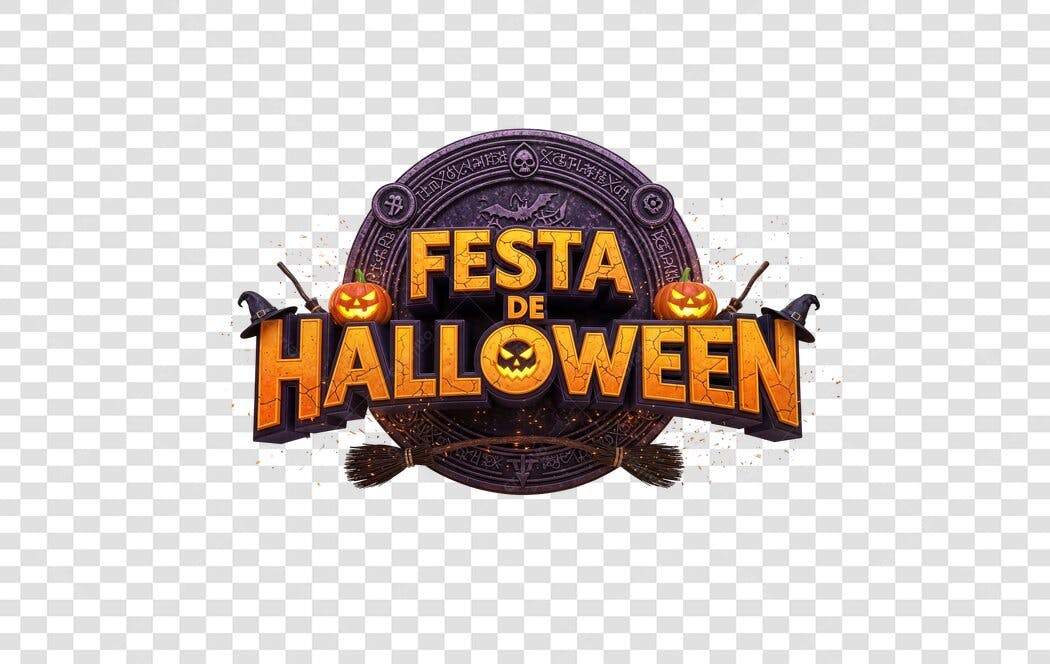 Título de evento Festa de Halloween com abóboras e bruxas PNG com fundo transparente