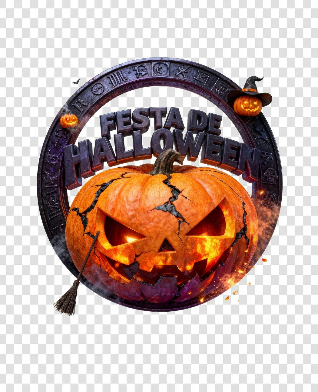 Ilustração 3D Festa de Halloween 31 de Outubro Abóbora Jack-o'-lantern PNG com fundo transparente