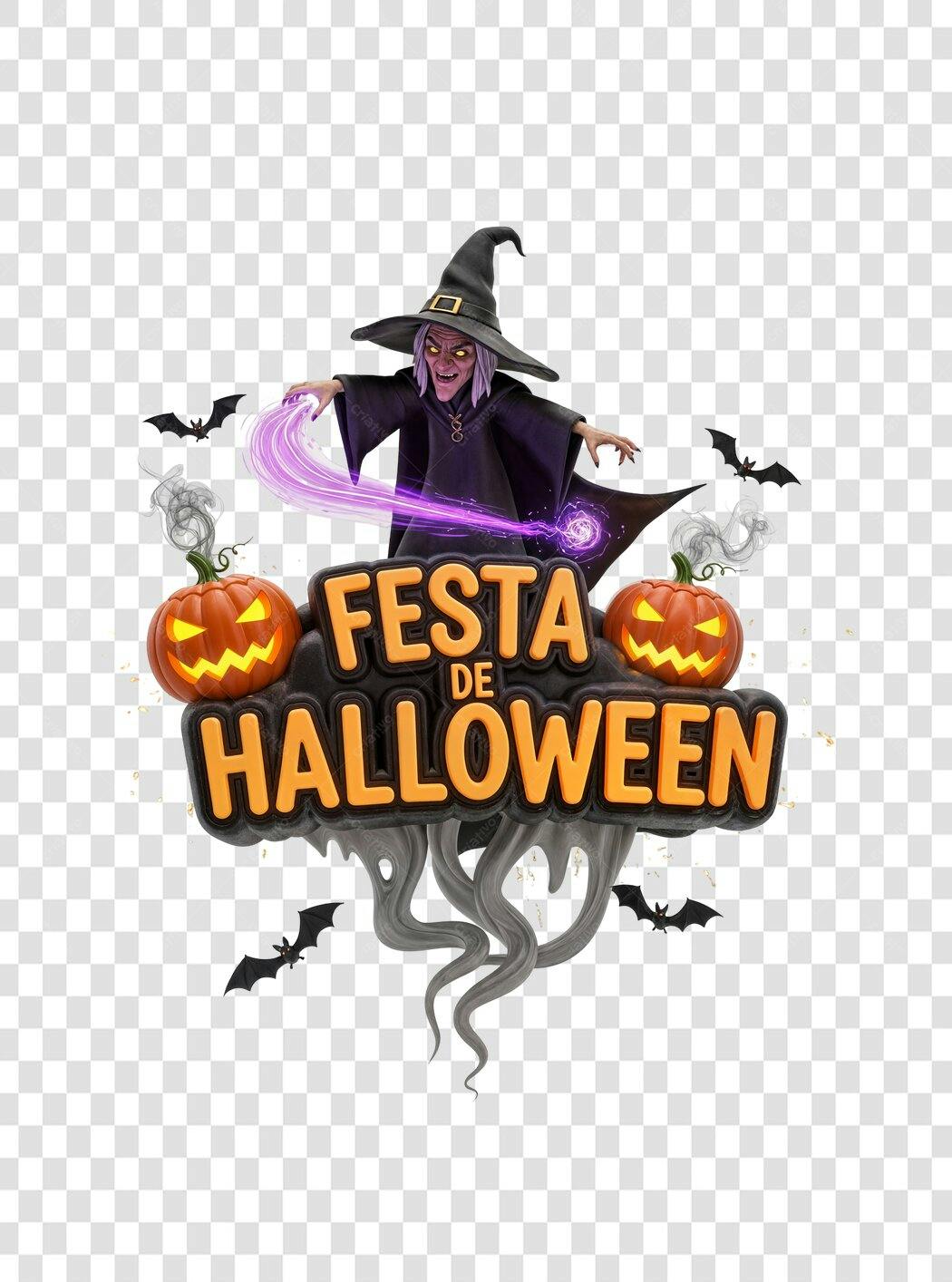 Banner para Festa de Halloween 31 de Outubro Bruxa Abóboras PNG fundo transparente