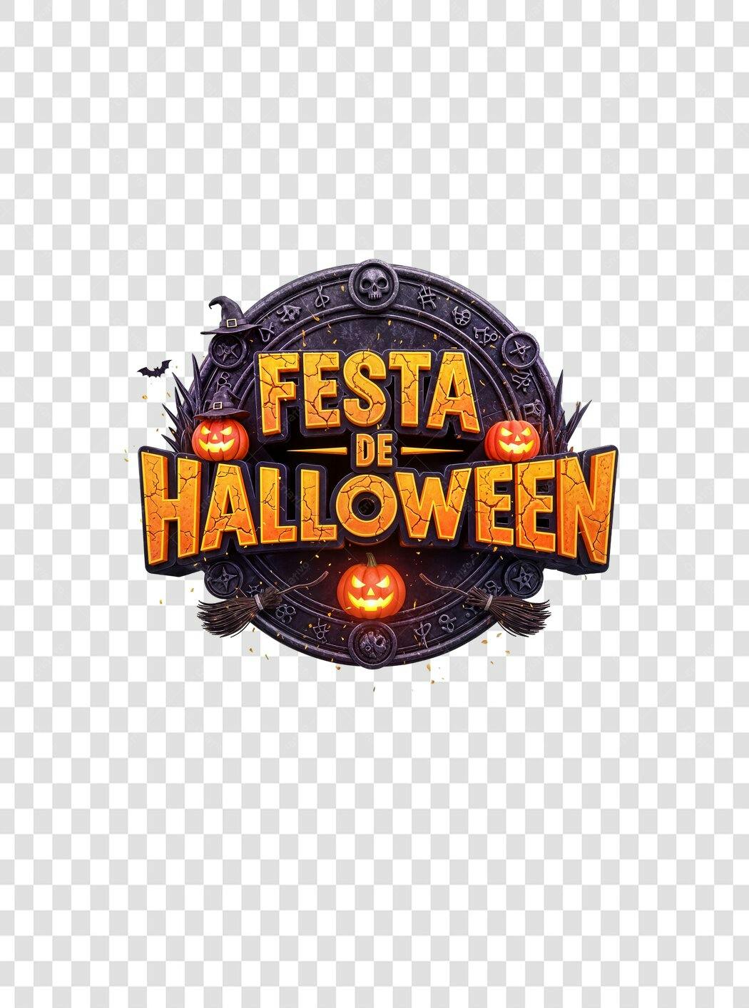 Logotipo Festa de Halloween 31 de Outubro Laranja Preto PNG com fundo transparente