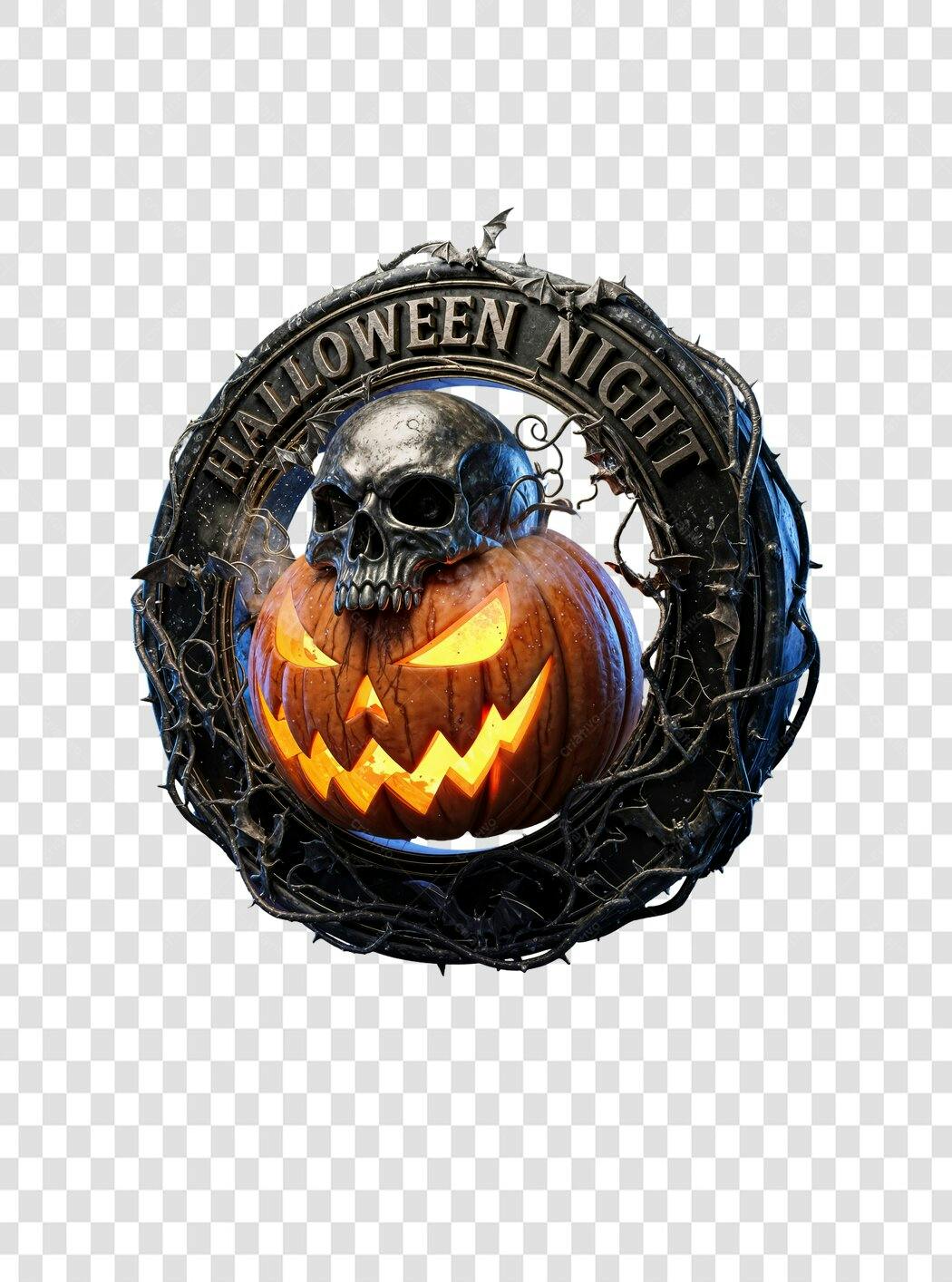 Selo decorativo Halloween Night abóbora caveira PNG com fundo transparente