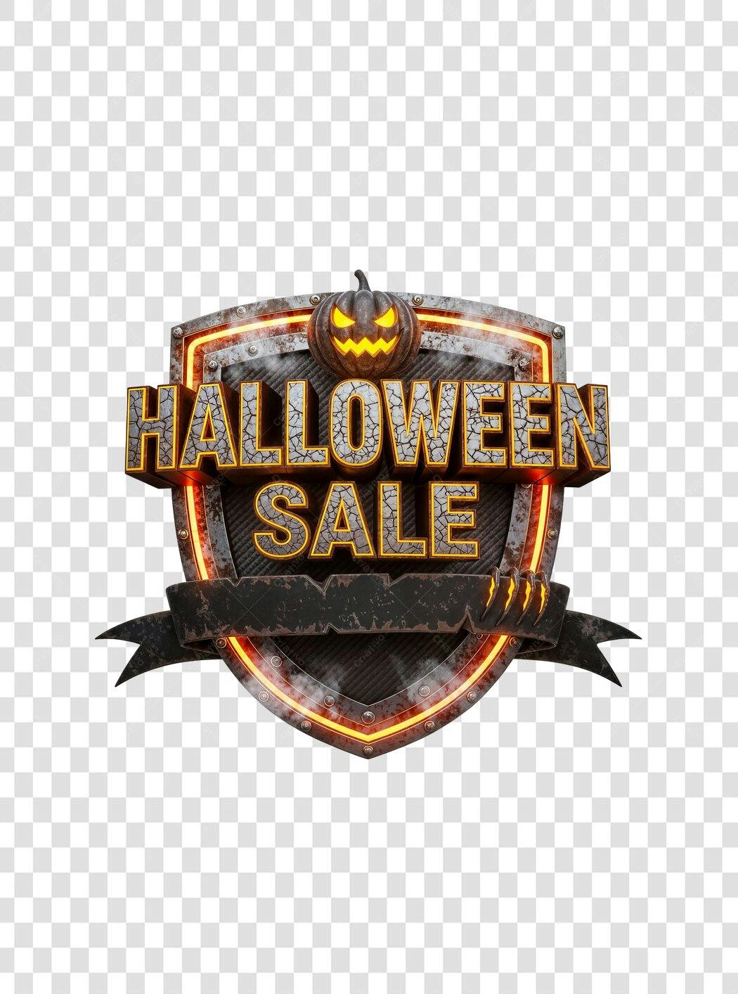 Emblema de Promoção Halloween Venda Laranja e Preto com fundo transparente