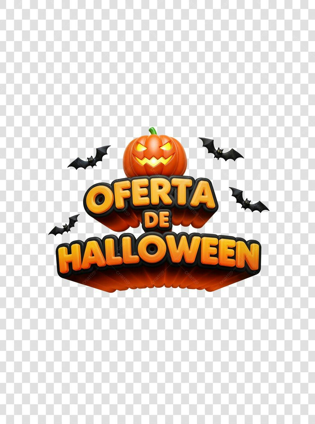 Título Promocional Oferta de Halloween Abóbora Morcegos Laranja PNG com fundo transparente