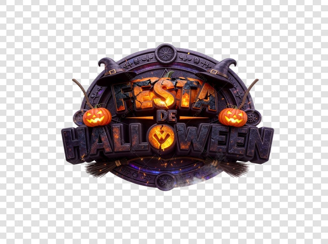 Emblema Festa de Halloween 31 de Outubro com Abóboras e Chapéus PNG com fundo transparente
