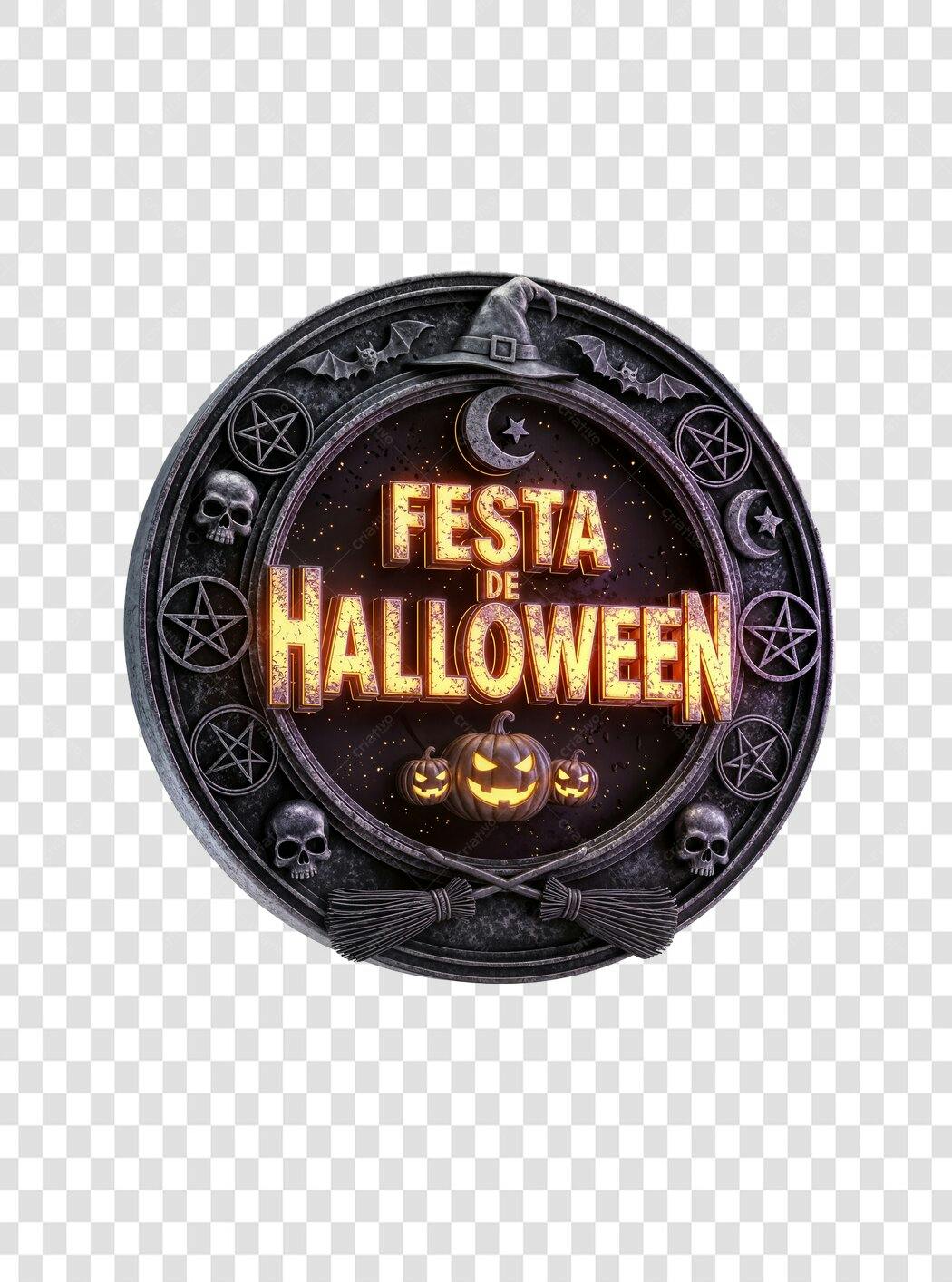 Emblema Festa de Halloween 31 de Outubro Abóboras Bruxas PNG com fundo transparente