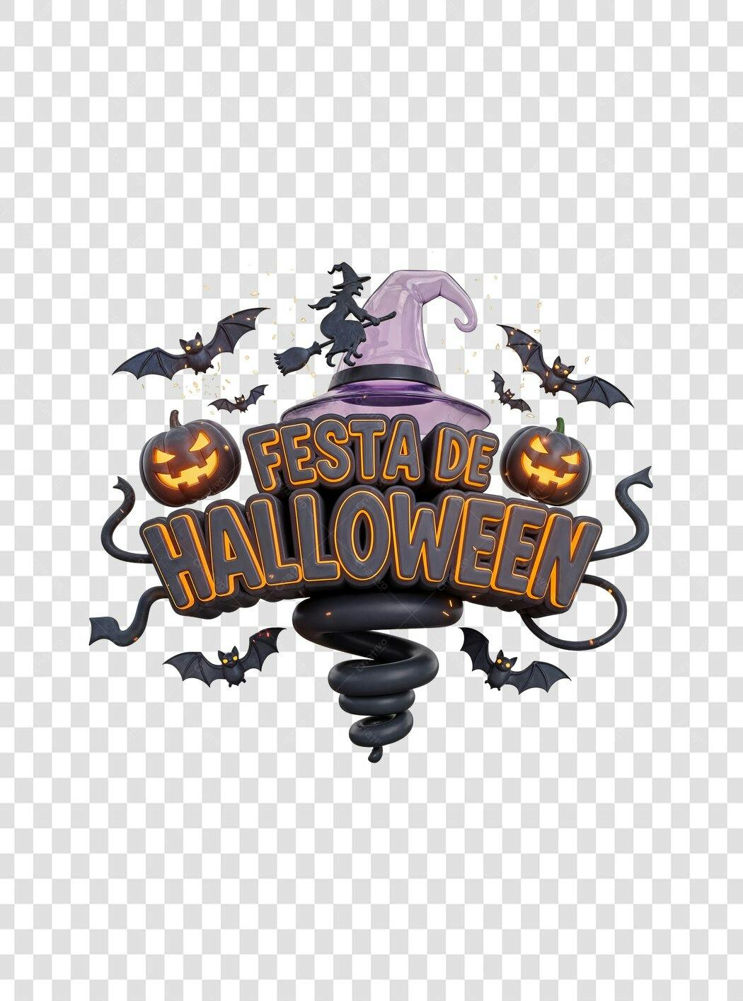 Elemento Gráfico Halloween 31 Outubro Abóboras Morcegos Bruxa Roxo Preto PNG Transparente