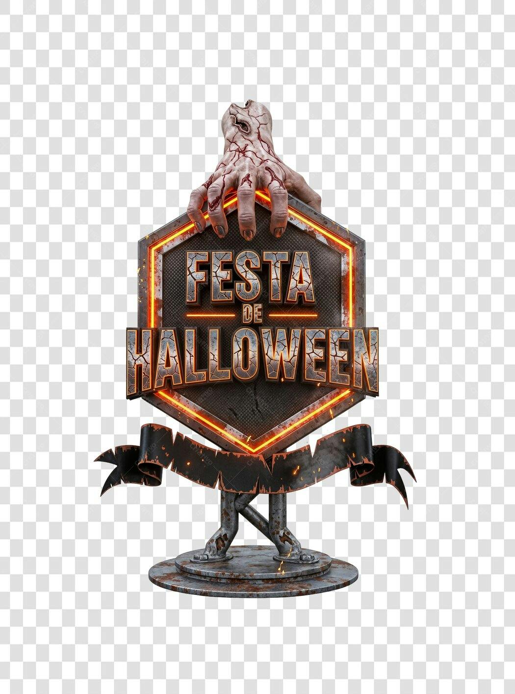Emblema para Festa Halloween 31 Outubro Mão Zumbi Assustador PNG com fundo transparente