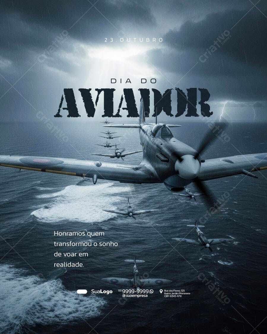 Flyer Comemorativo Dia do Aviador 23 Outubro Aviões Vintage PSD Editável