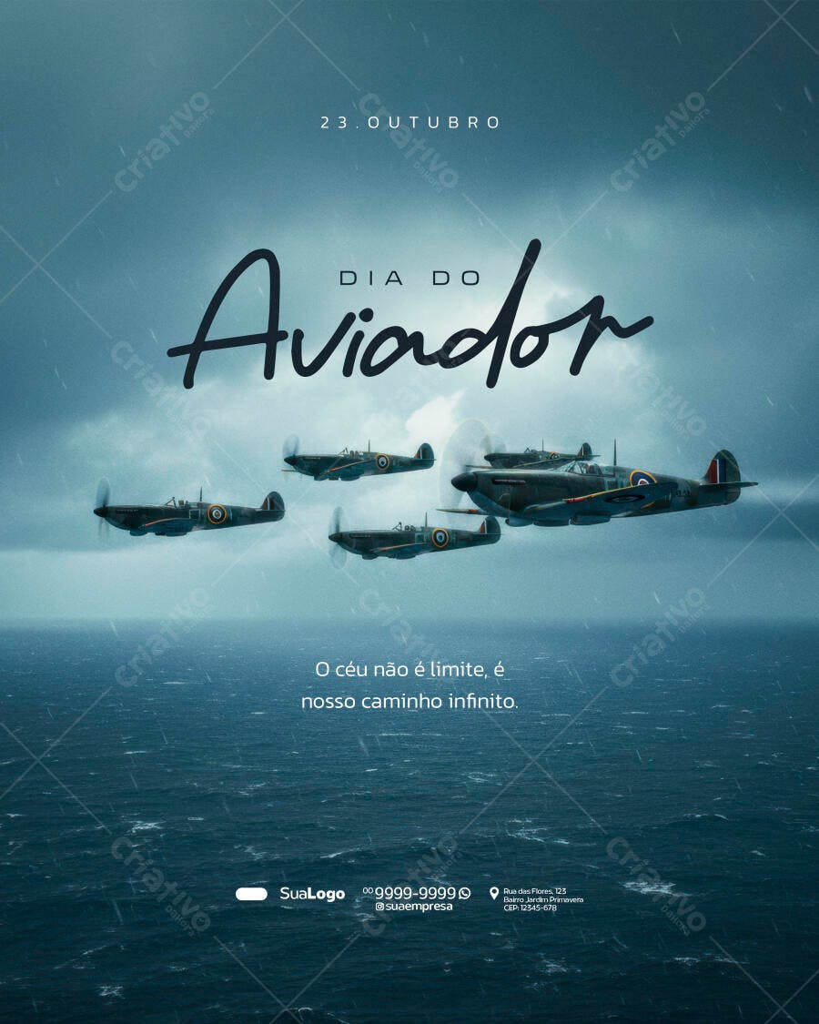 Flyer Dia do Aviador 23 de Outubro Aviões Vintage PSD Editável