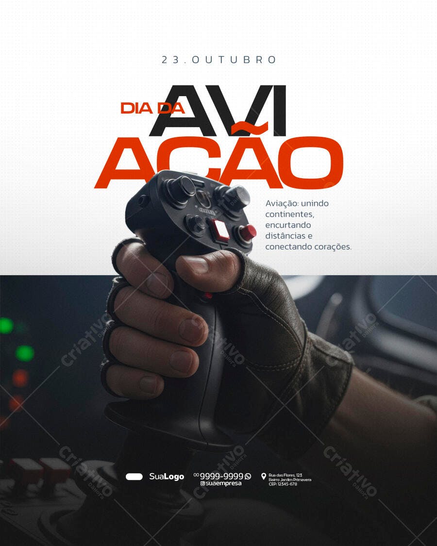 Flyer Dia da Aviação com Joystick e Luva de Piloto PSD Editável