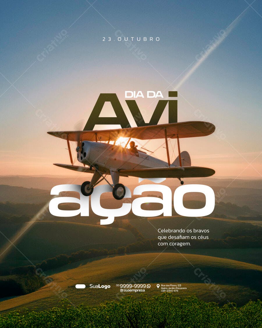 Flyer Dia da Aviação Vintage Biplano Psd Editável