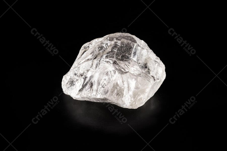 Cristal de quartzo bruto transparente em fundo preto