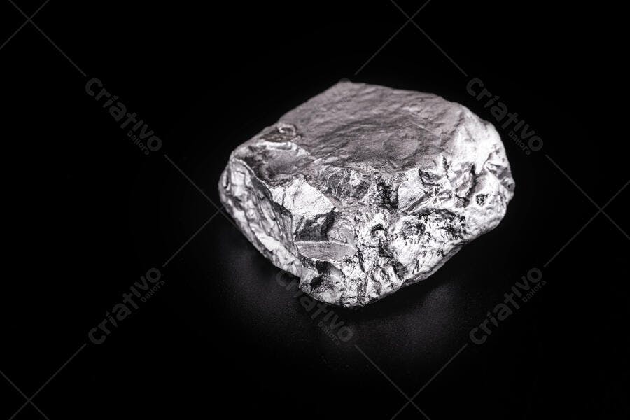 Minério metálico prateado em fundo preto bruto e valioso