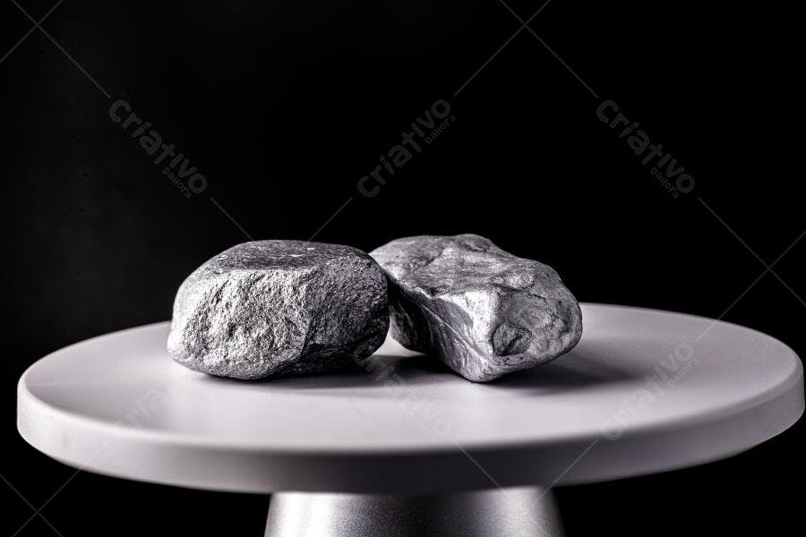 Minério de prata em pedestal branco com fundo preto
