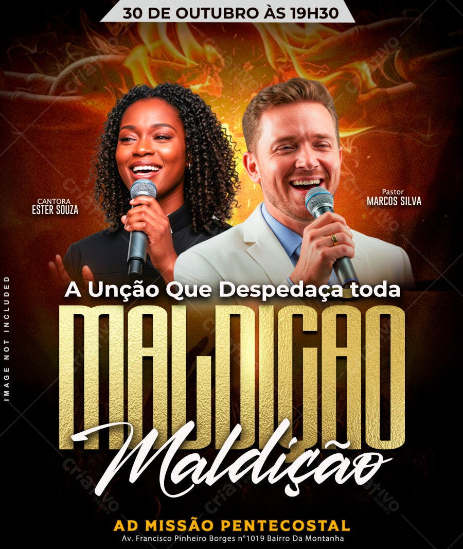 Flyer Culto Quebra de Maldição PSD Editável