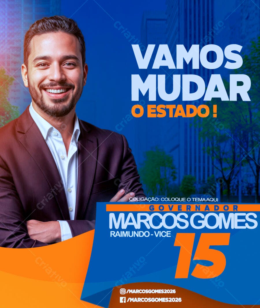 Flyer Político para Campanha Eleitoral Governador Marcos Gomes PSD Editável