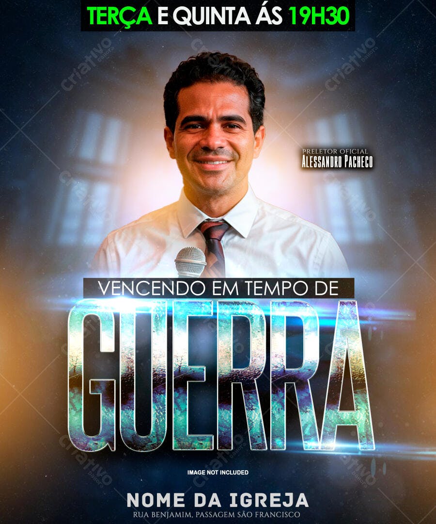 Flyer para Evento de Igreja Vencendo em Tempo de Guerra PSD Editável