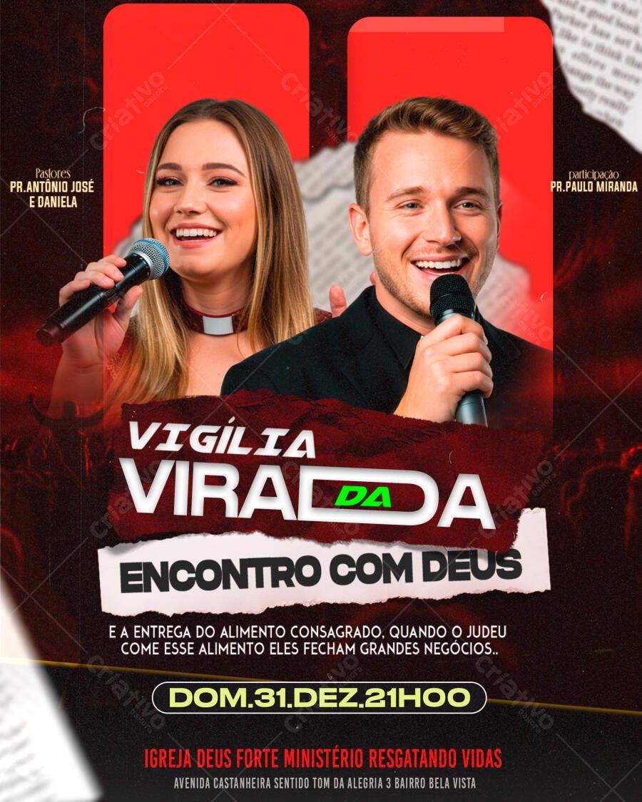 Flyer Vigília Virada da Encontro com Deus PSD Editável