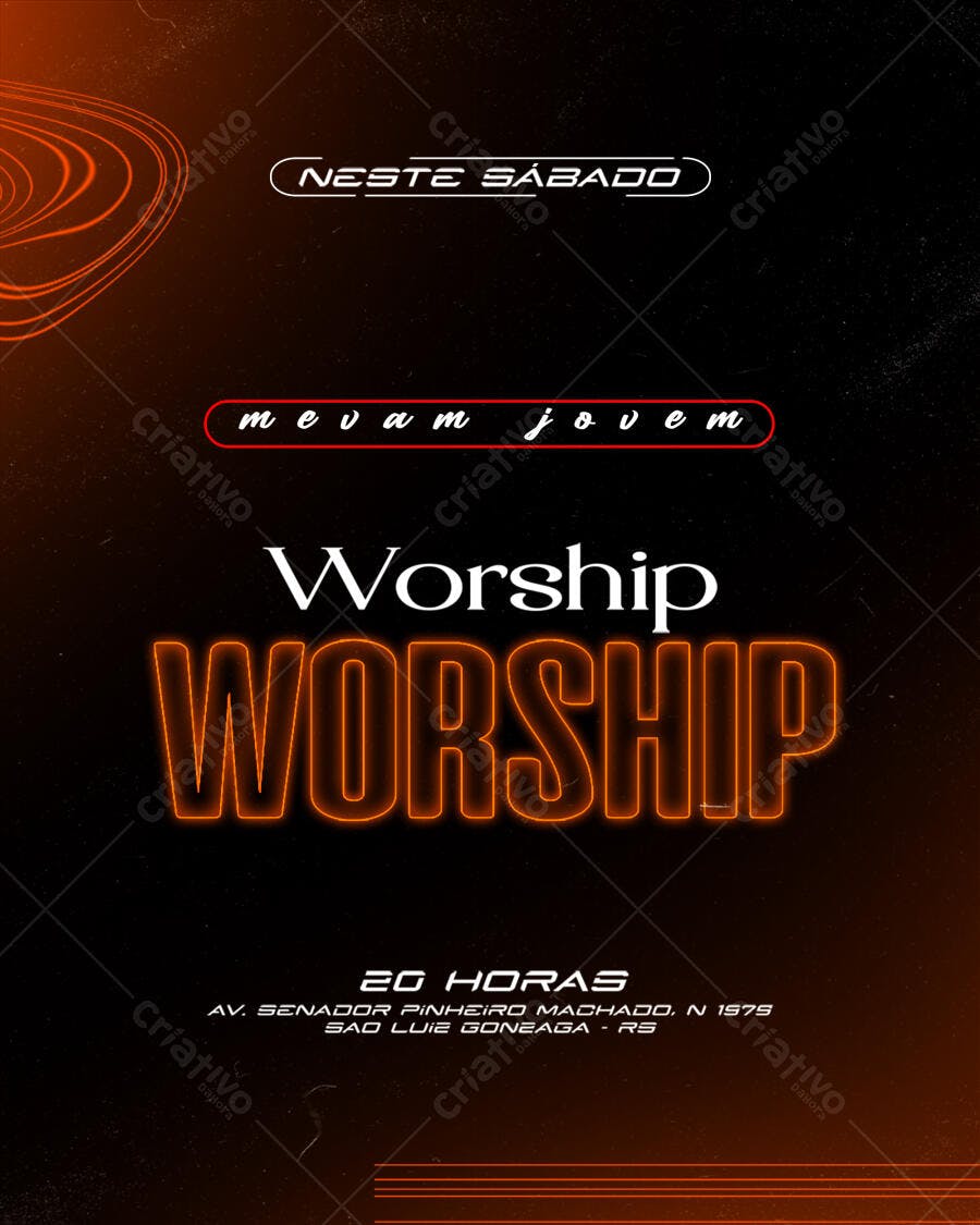 Flyer para Culto Jovem Worship Neste Sábado PSD Editável