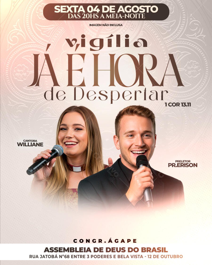 Flyer para Vigília Cristã Já É Hora de Despertar PSD Editável