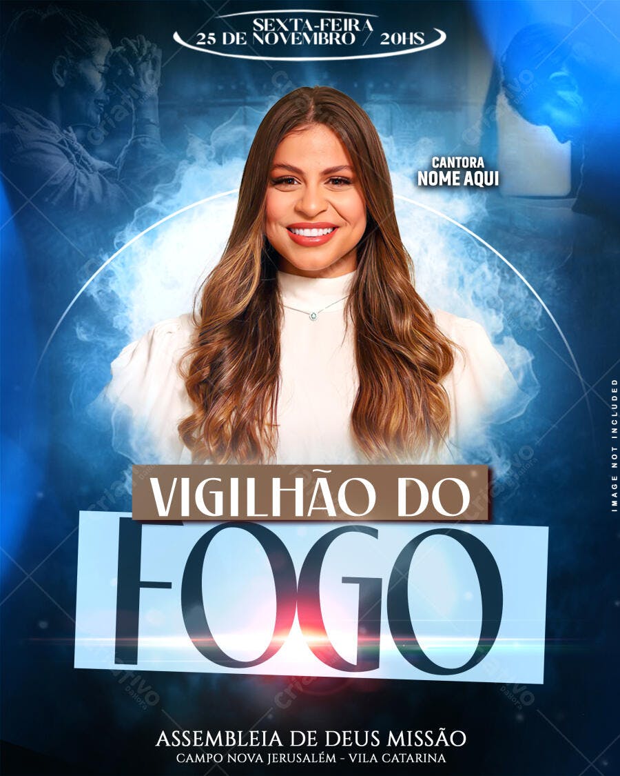 Flyer Evento Igreja Vigilão do Fogo com Cantora PSD Editável