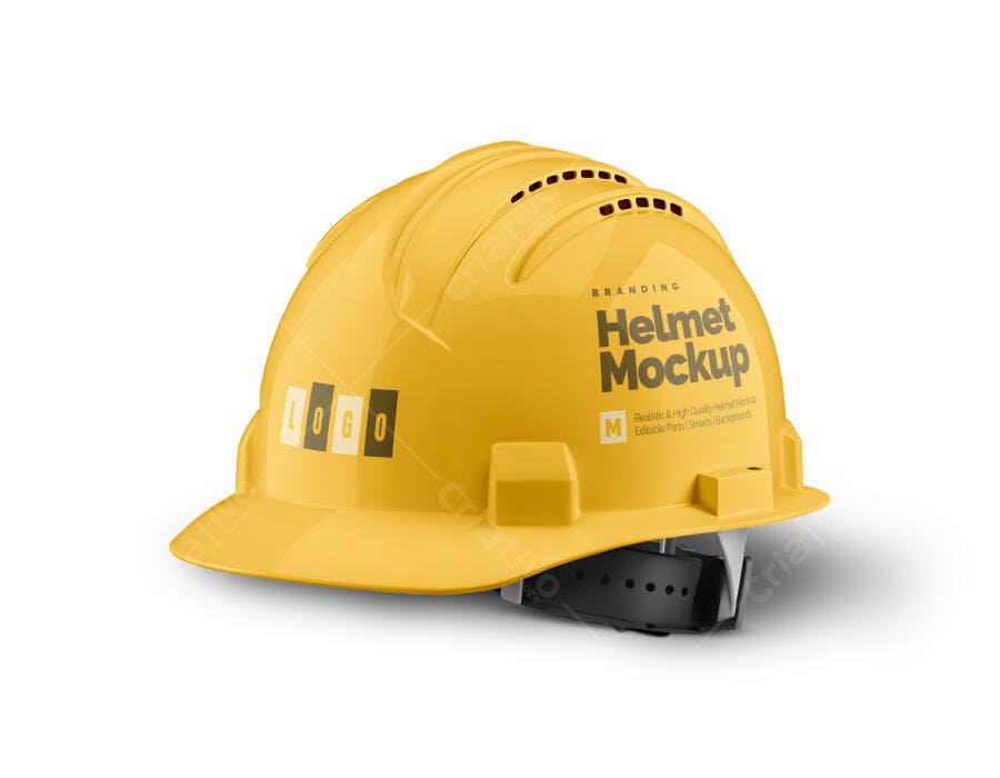 Mockup Capacete de Segurança Amarelo 3D Realista para Engenharia e Construção Civil