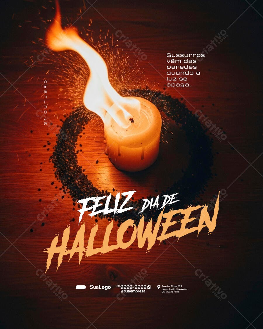 Flyer para Dia de Halloween com Vela e Faíscas PSD Editável