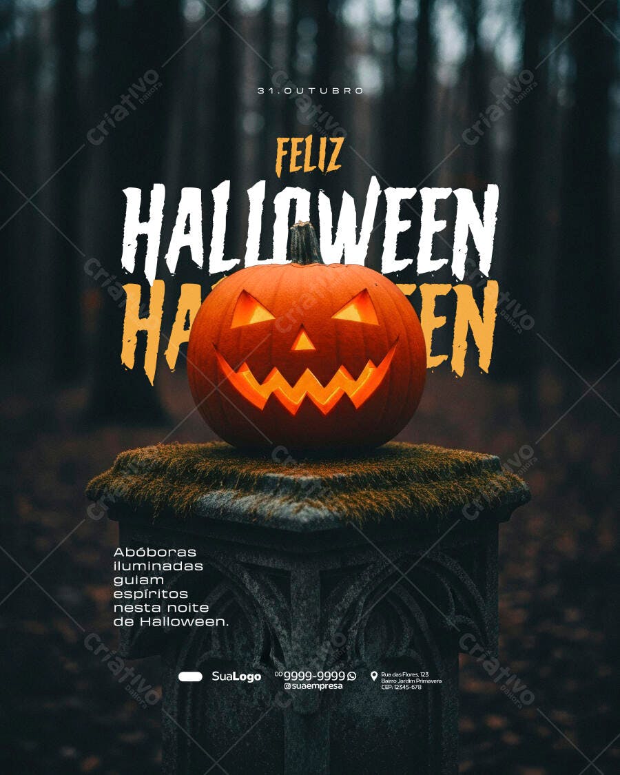 Flyer Halloween com Abóbora Iluminada PSD Editável
