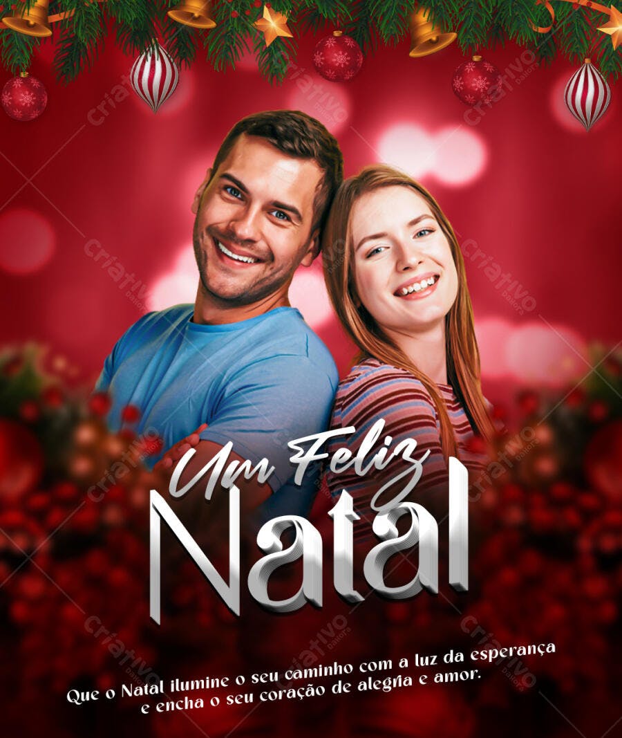 Flyer Um Feliz Natal com Casal Alegre PSD Editável