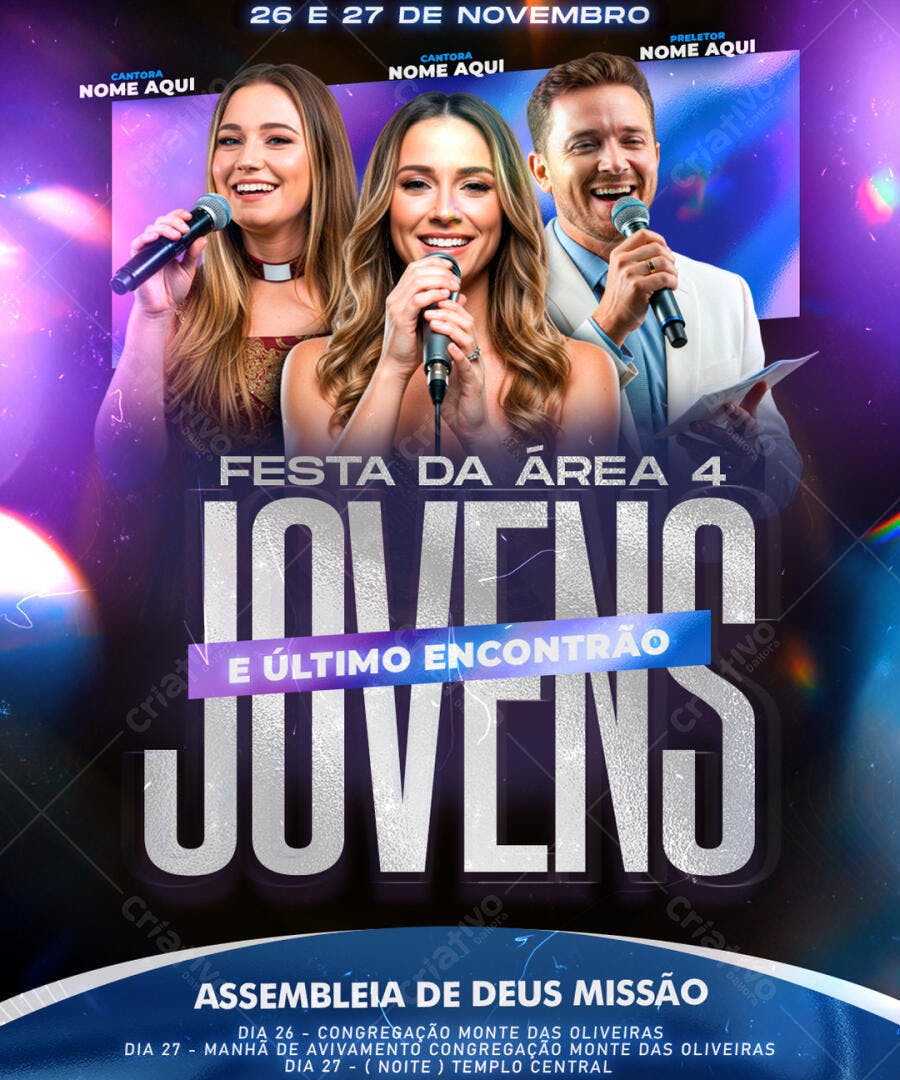 Flyer Festa da Área 4 Jovem Encontrão Cristão PSD Editável