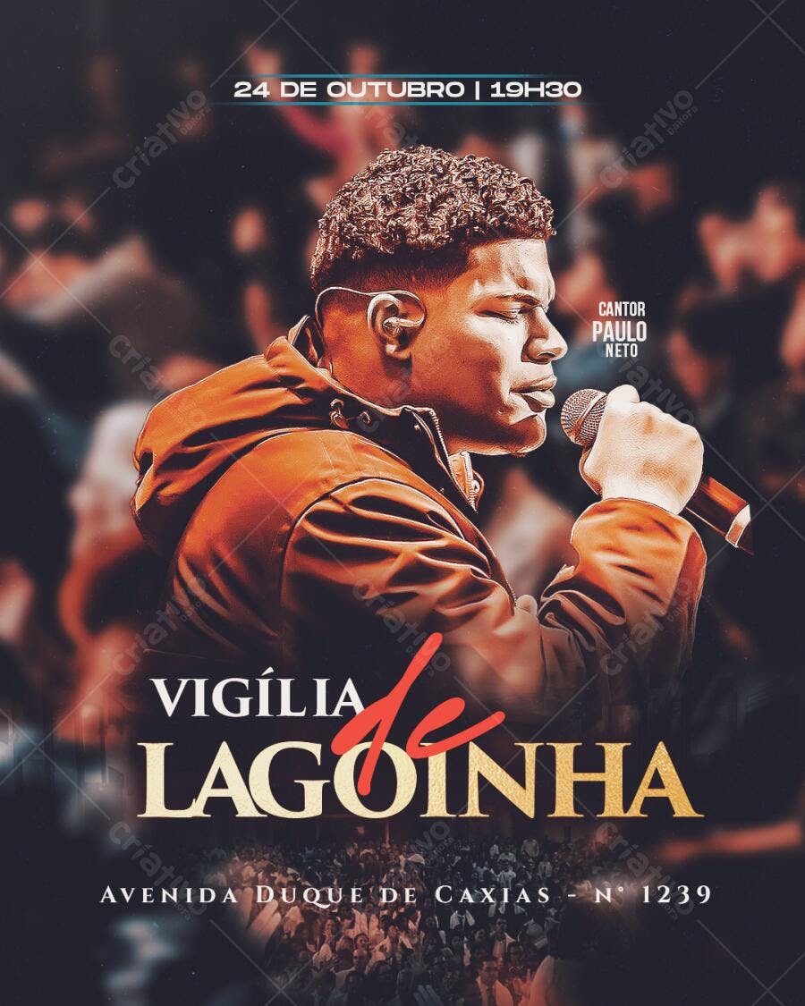Flyer para Vigília de Lagoinha com Cantor Paulo Neto PSD Editável
