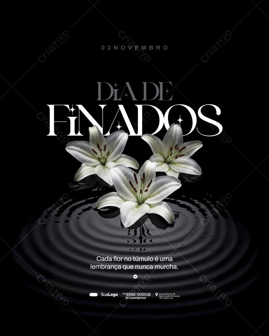 Post para Dia de Finados com Lírios Brancos PSD Editável