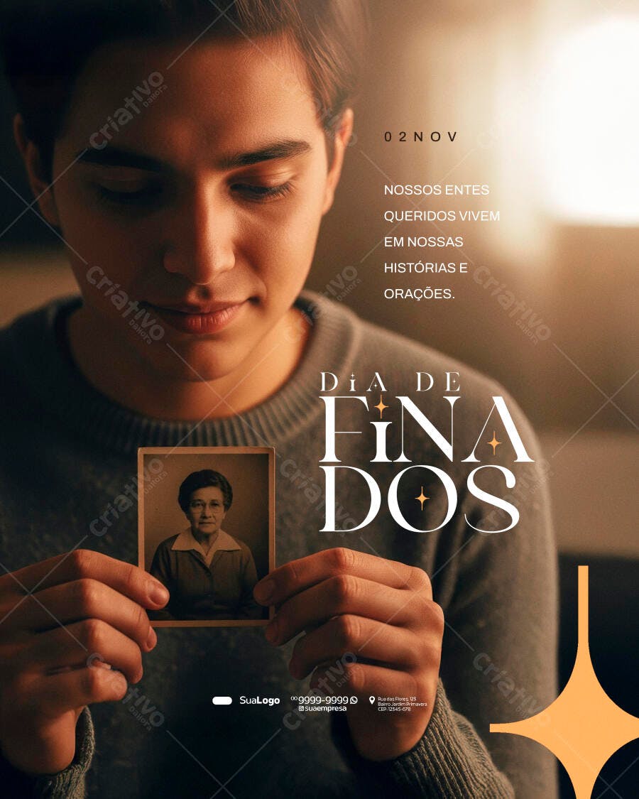 Flyer Homenagem Dia de Finados Jovem com Foto PSD Editável