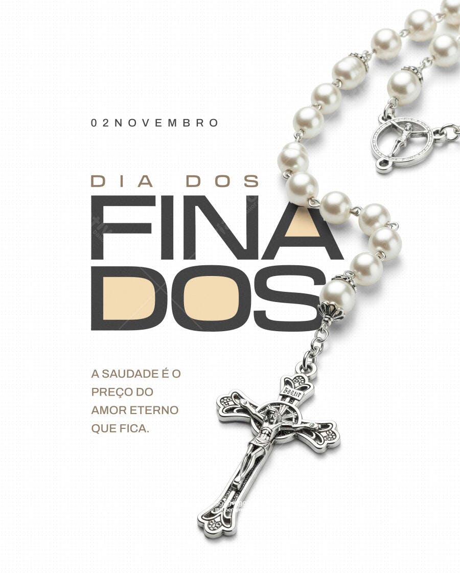 Post Redes Sociais Dia de Finados com Rosário e Crucifixo PSD Editável