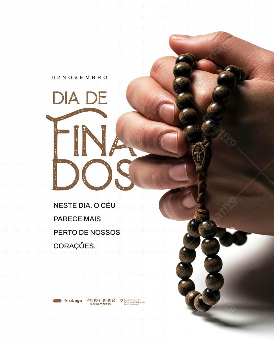 Flyer Comemorativo Dia de Finados Mão com Terço Psd Editável