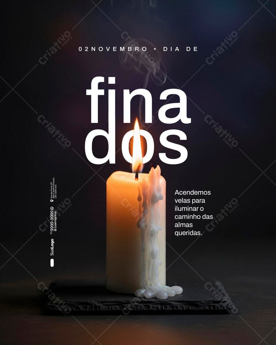 Post para Redes Sociais Dia de Finados com Vela Acesa PSD Editável