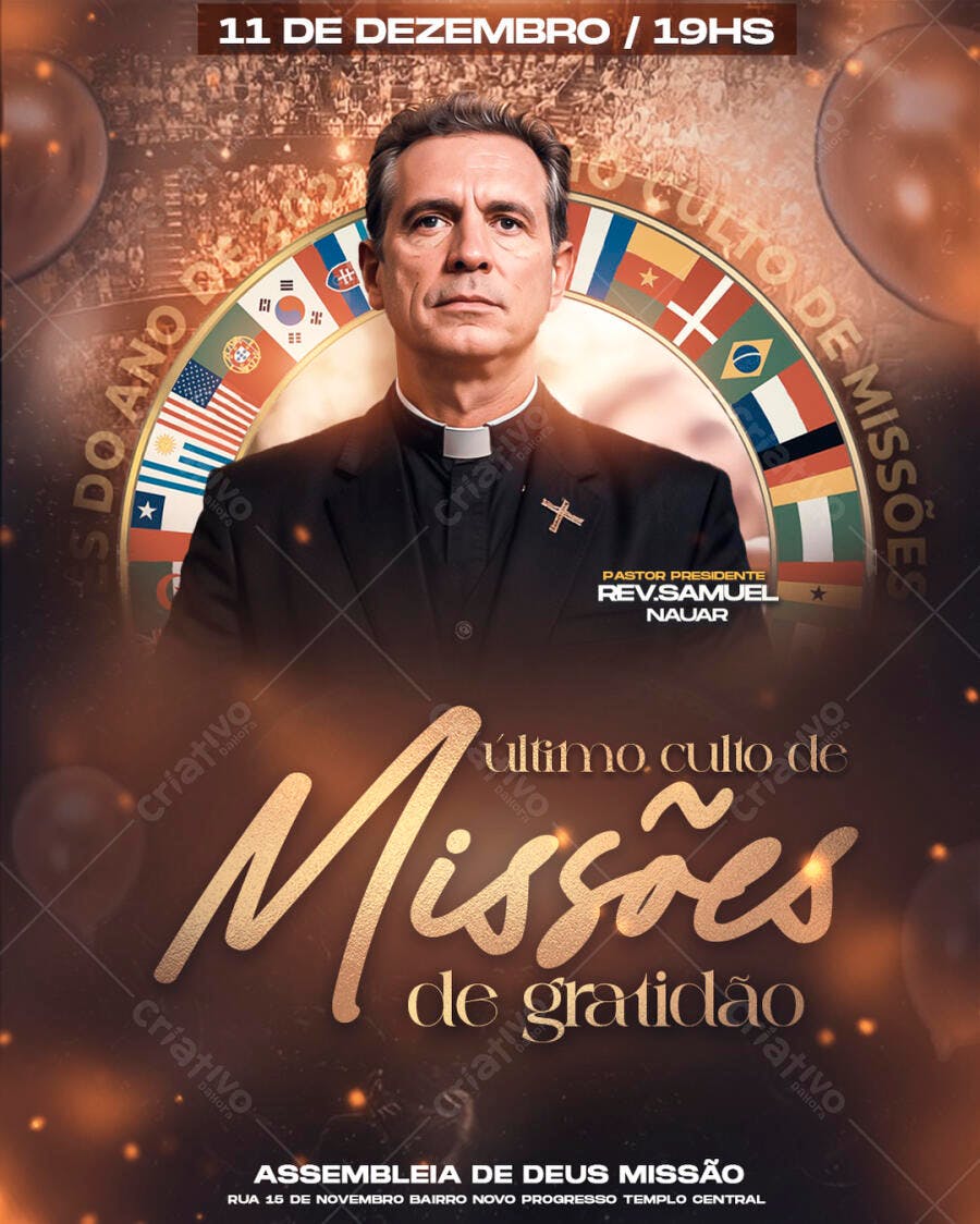 Flyer para Último Culto de Missões e Gratidão PSD Editável