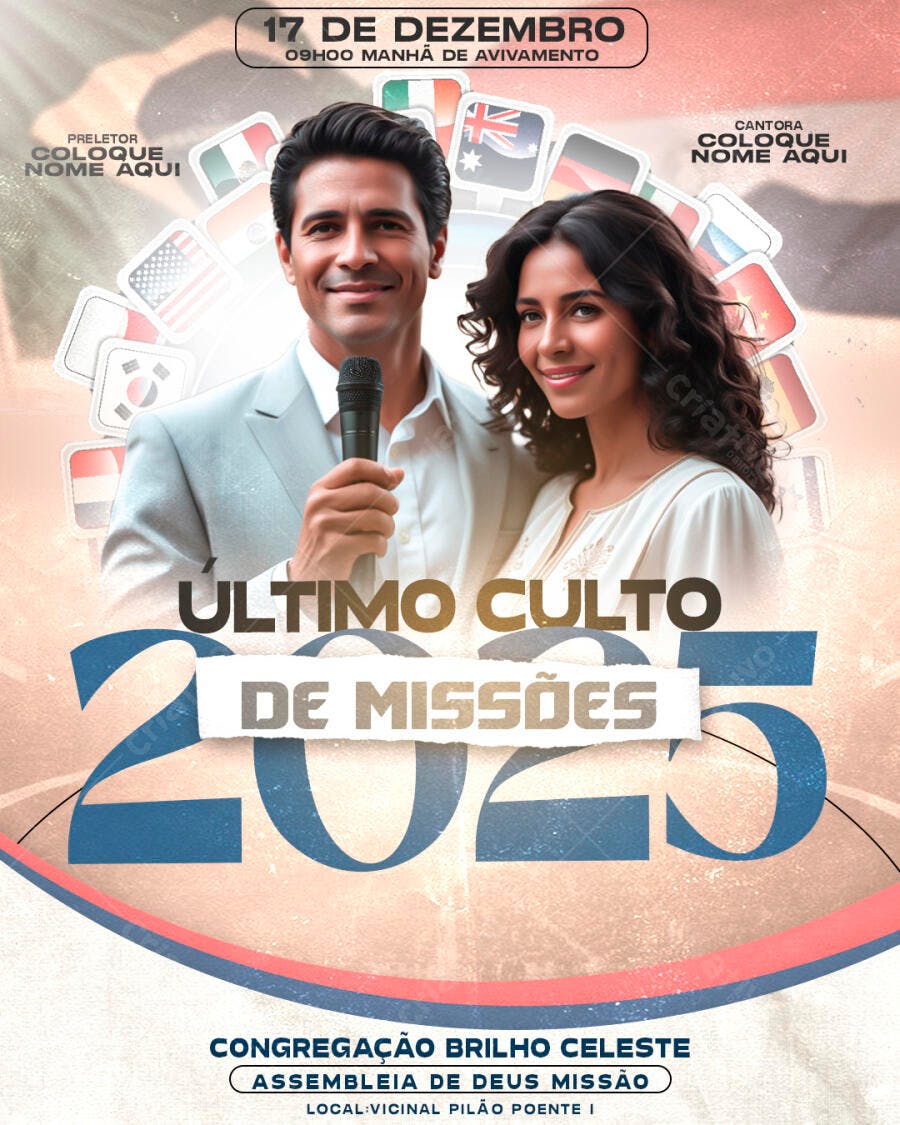 Flyer para Culto de Missões Manhã de Avivamento PSD Editável