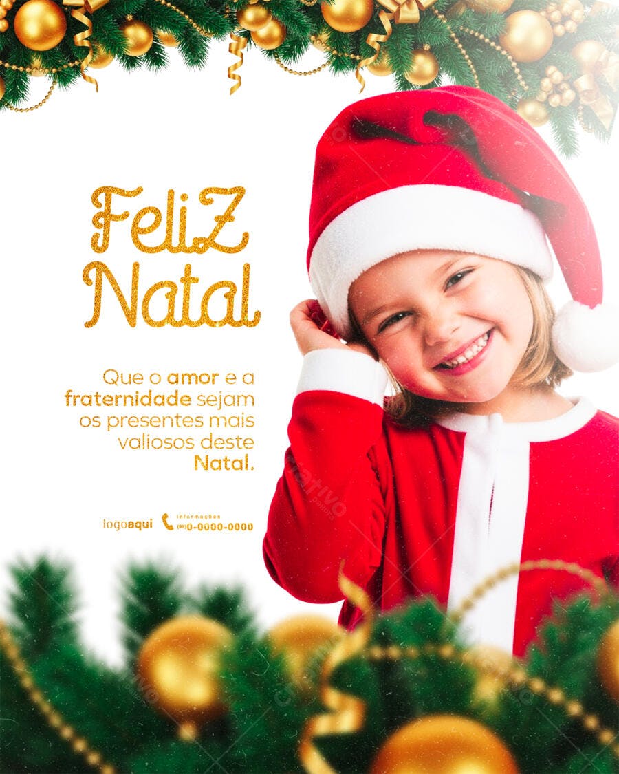 Flyer Feliz Natal com Menina Santa PSD Editável