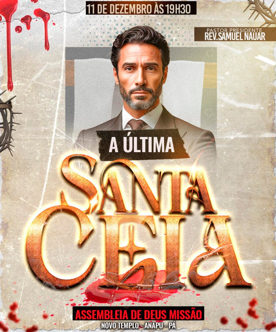 Flyer para A Última Santa Ceia com Pastor Samuel Nauar PSD Editável