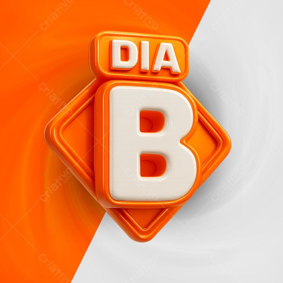 Selo 3D de evento Dia B laranja branco acabamento brilhante