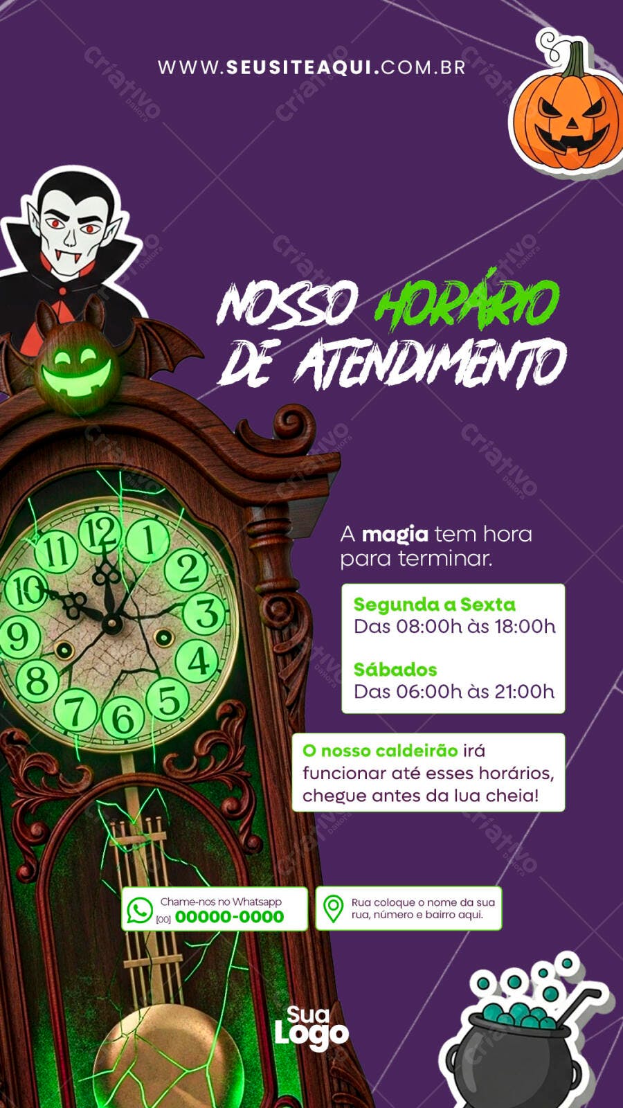 Flyer Horário de Atendimento Halloween PSD Editável