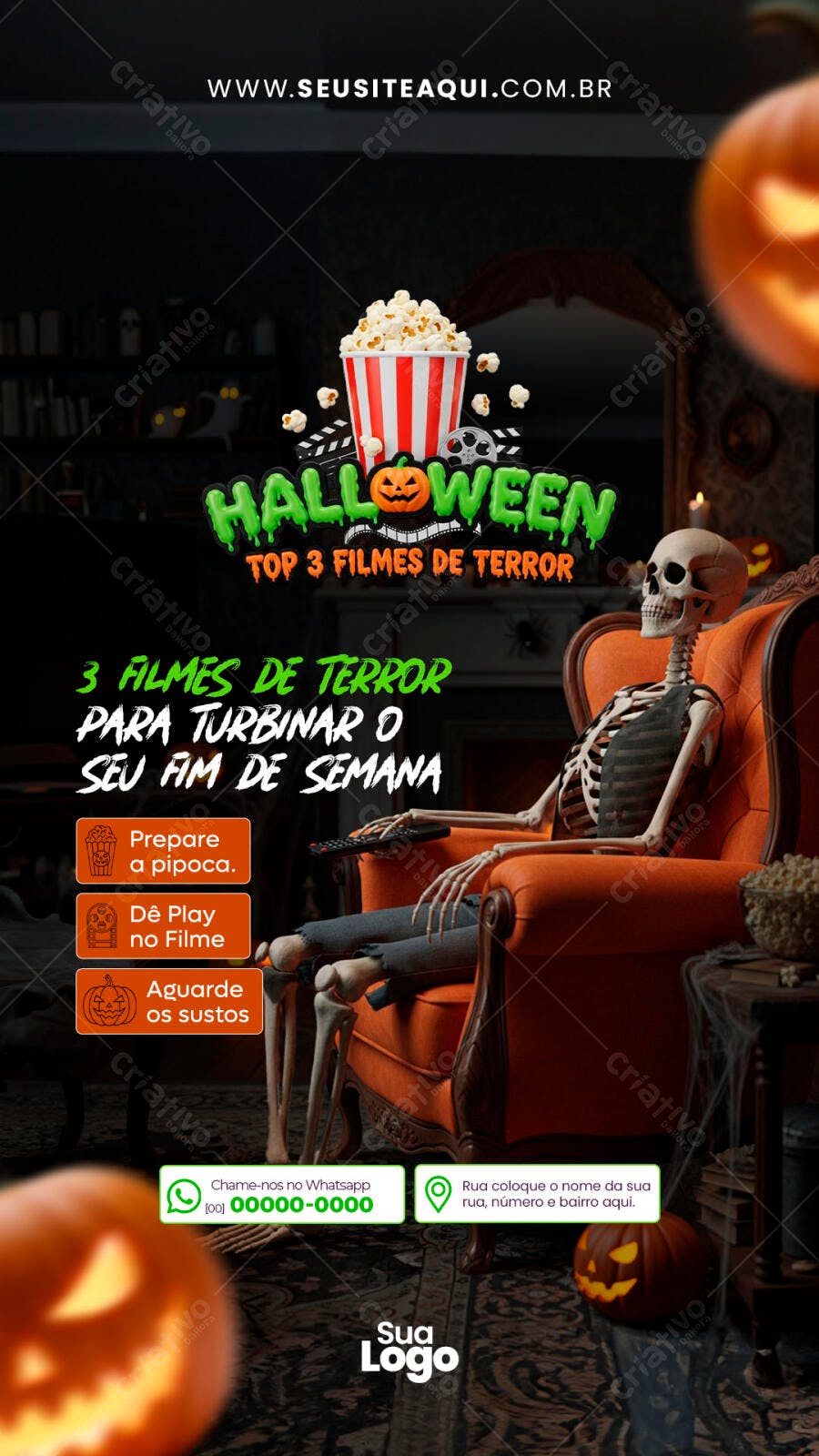 Flyer para Halloween e Filmes de Terror PSD Editável