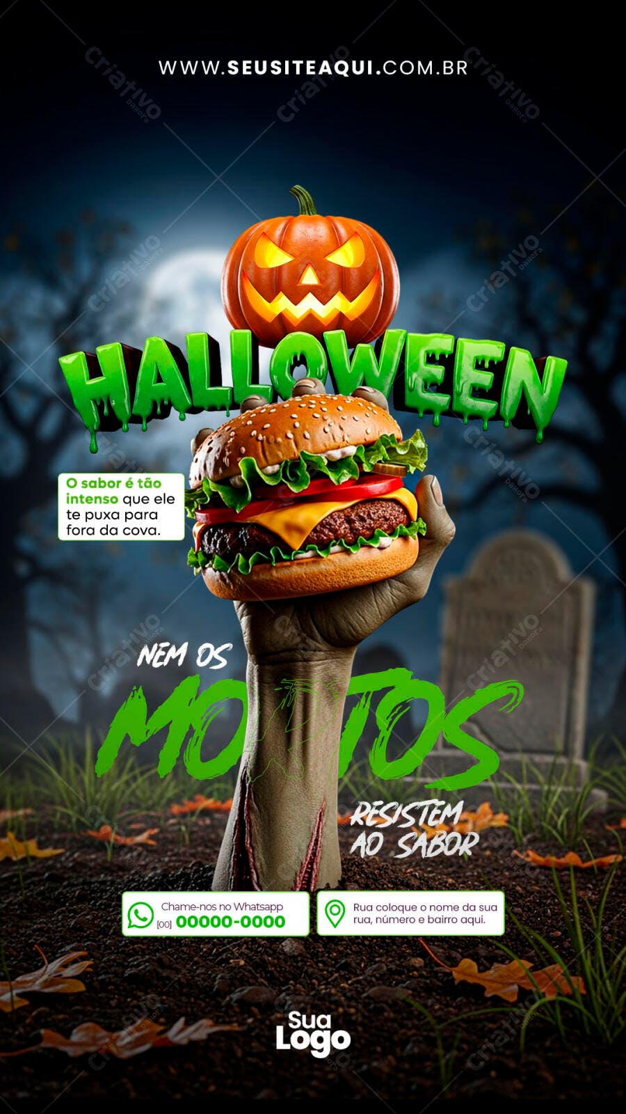 Flyer Promocional Halloween com Burger Zumbi PSD Editável