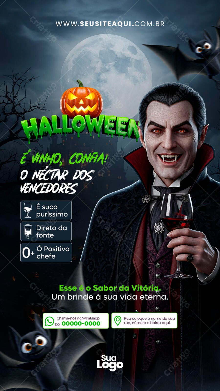 Flyer Halloween Noturno Vampiro Drácula Vinho PSD Editável
