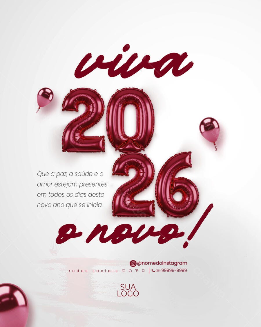 Flyer Viva 2026 & Novo! para Ano Novo PSD Editável