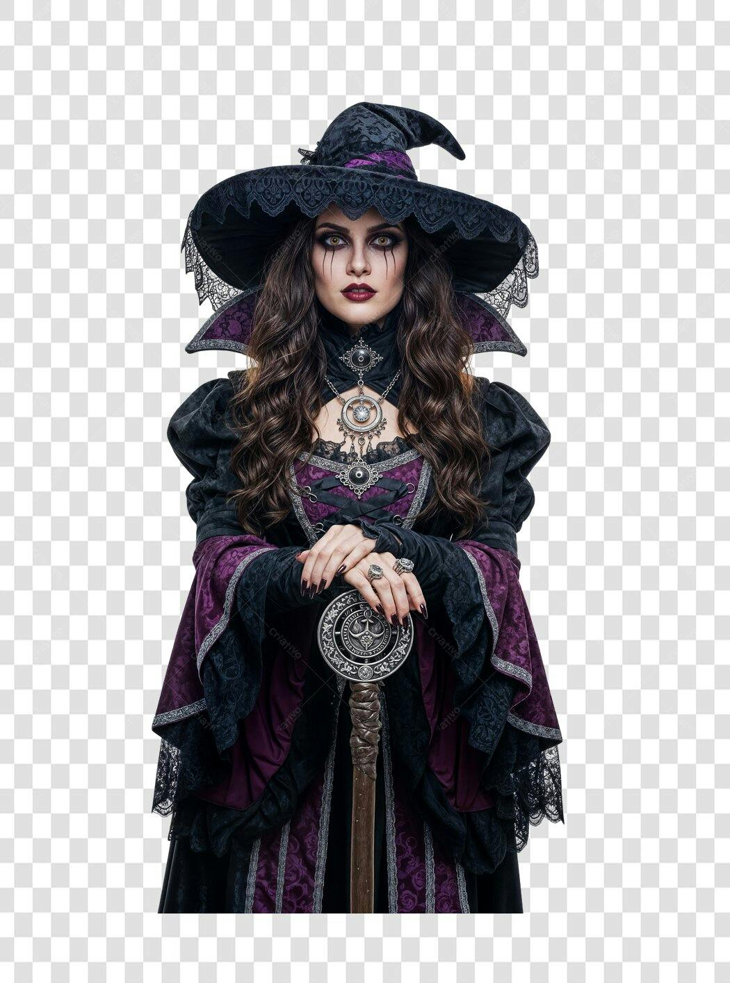 Ilustração de Bruxa Gótica para Halloween Mulher Caucásica PNG com fundo transparente