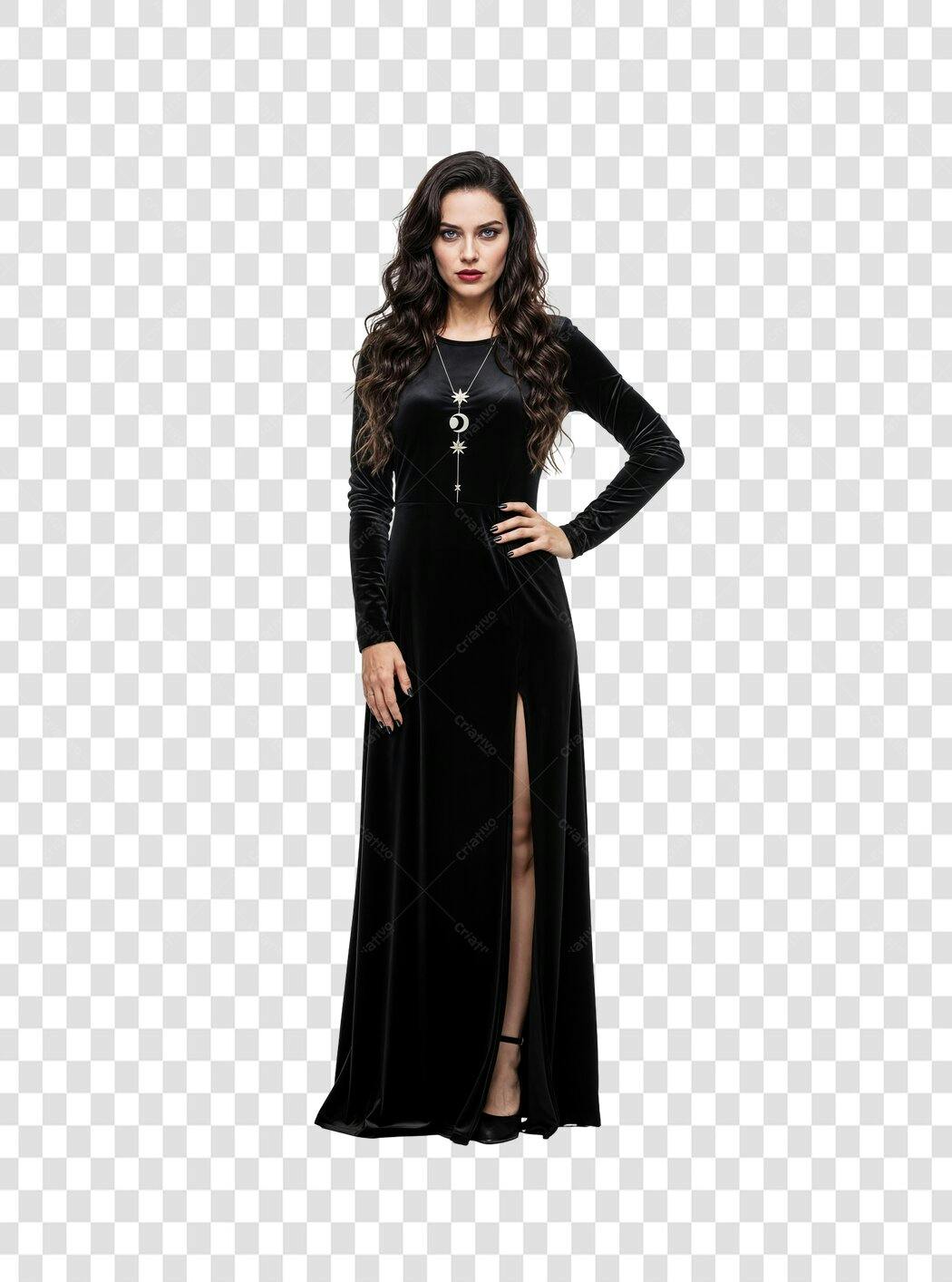 Recurso de design mulher elegante vestido preto festa colar celestial PNG com fundo transparente