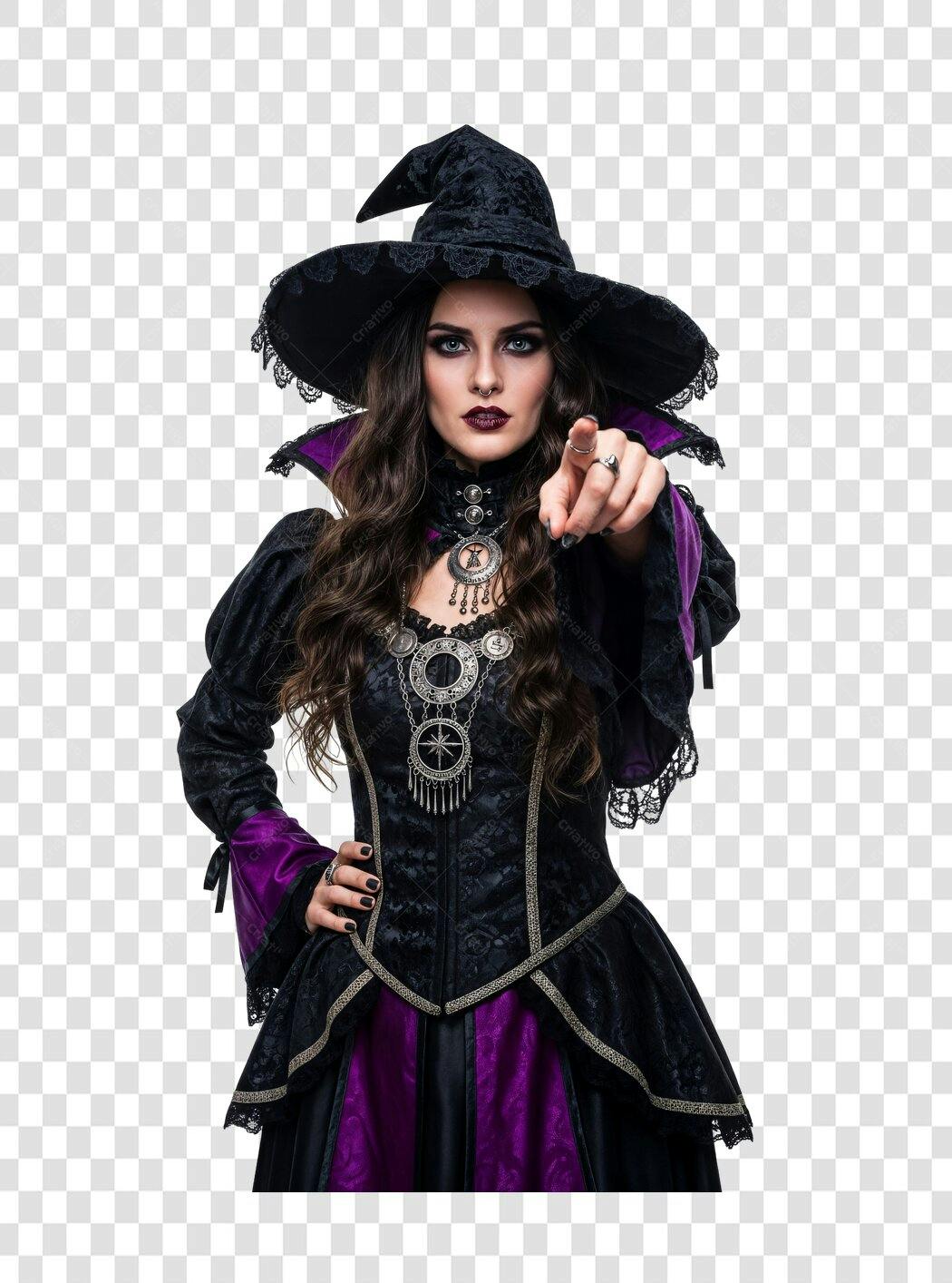 Icone Bruxa Gótica Halloween Mulher Caucásica Preto Roxo PNG com fundo transparente